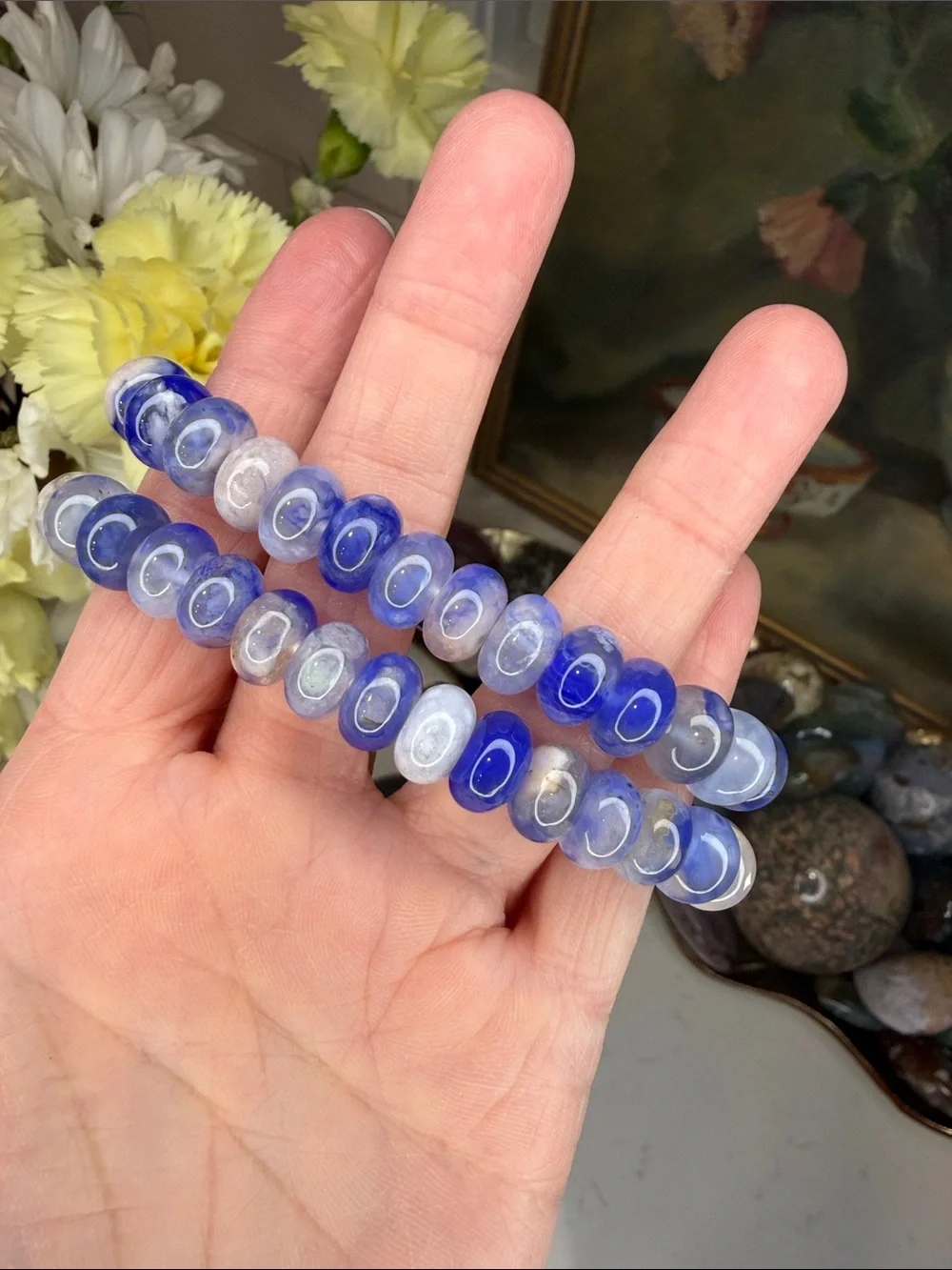 BLUE FLOWER AGATE • Dreamy Blue Gemstone Bracelet | 10–11mm: B1324